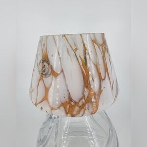 Hand Blown Glass Zorza Poland Amber & White Marbled Gathering‎ Candle 5" X 4.5"